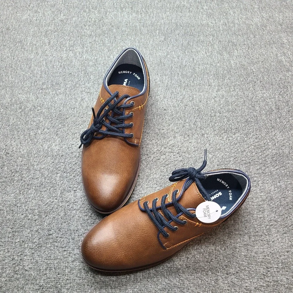 Sonoma Lochlan Dress Shoes Boys Size 4 Cognac NEW Memory Foam Lace Up Oxfords‎